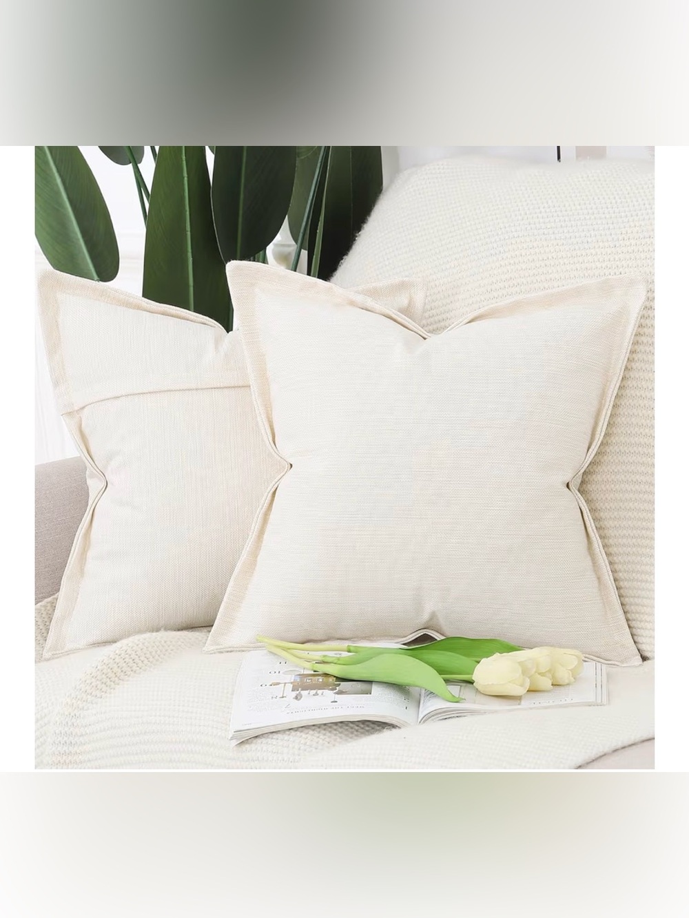 Decorative Throw Pillow Covers for Couch Home Bed 16x16 Inch Set of 2 - Ivory